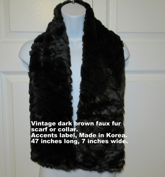 Dark brown faux fur scarf or collar, Accents labe… - image 1