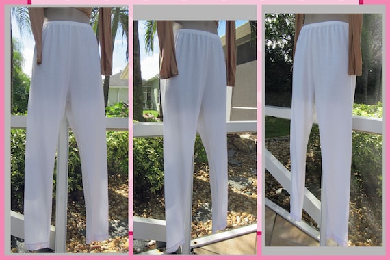 Cuddl Duds Sz Small Pants, All White Full Length With Lace Trimmed