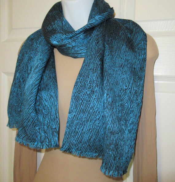 2 vintage scarves, 1st is 56 by 18 teal & black I… - image 5