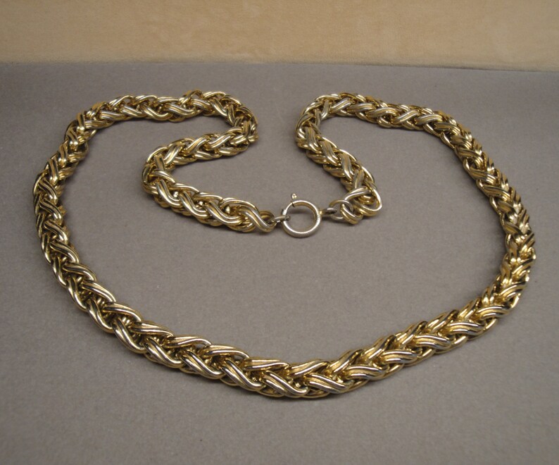 Vintage braided style gold tone metal chain link necklace 24 Etsy