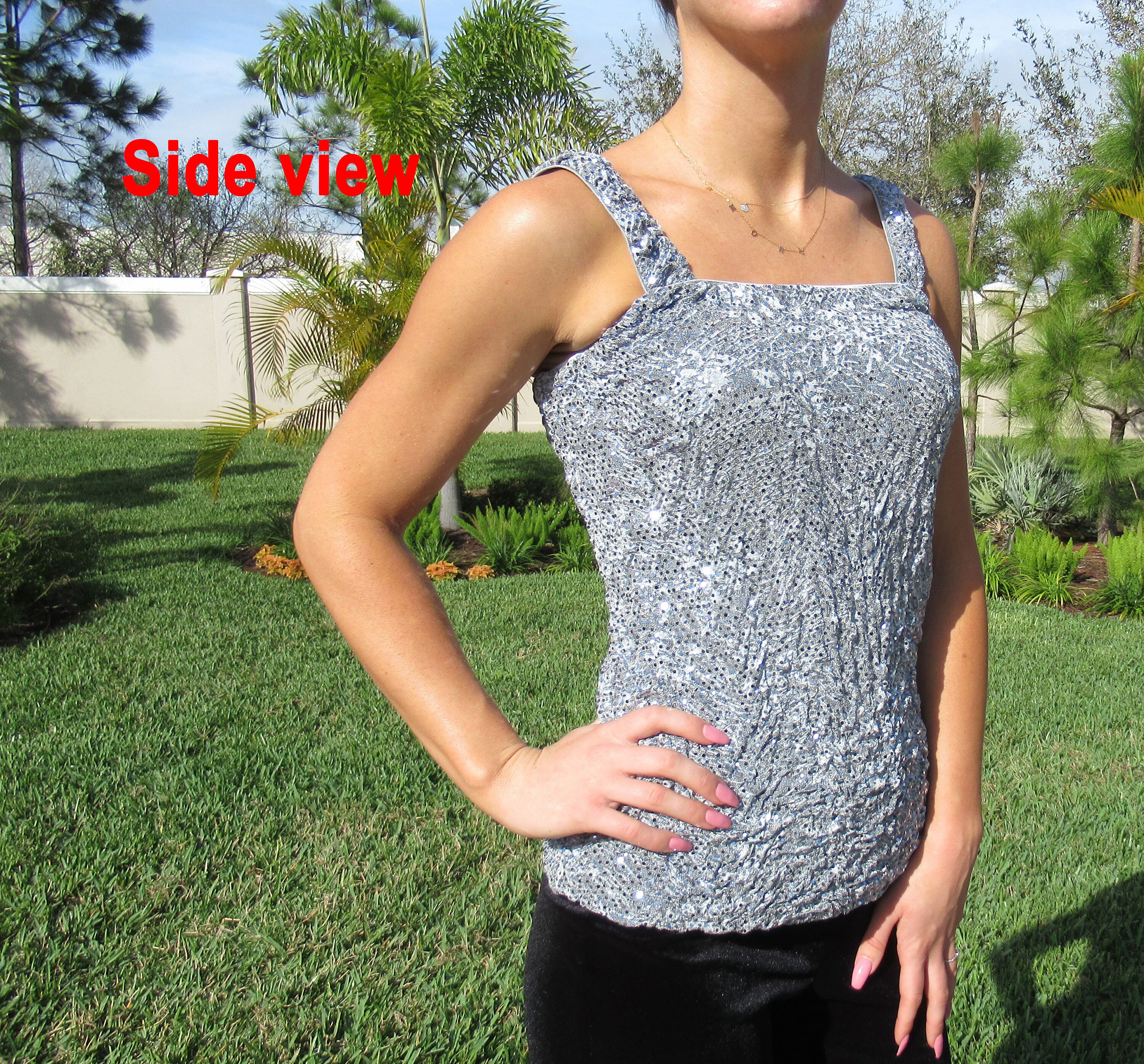 Sz 4 Joseph Ribkoff Tank Top, Silver Sequin Beaded Stretch, Made in ...