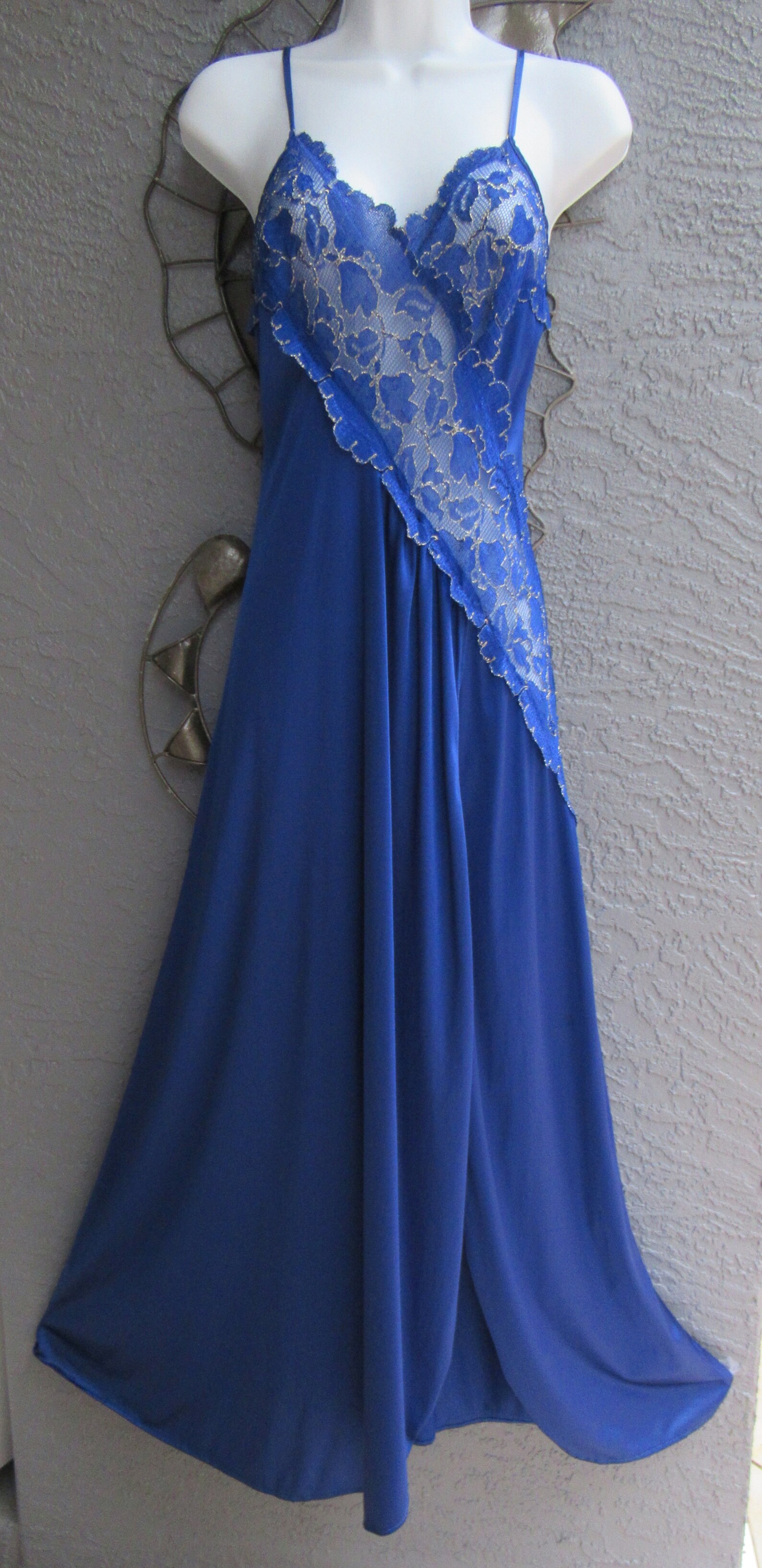 Vintage Colesce Couture cobalt blue nightgown Low cut lace | Etsy