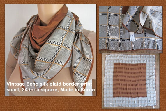 Brown Plaid Print Silky Scarf Brown Check Men main image 2