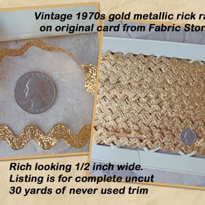 30 Yards Metallic-Rack-Rack, Original Fabric Store-Karte, Gold 1/2 Zoll breit, komplette ungeschnittene Zierleiste 30 Yards perfekt für Handwerk, etc, 1970er Jahre VTG
