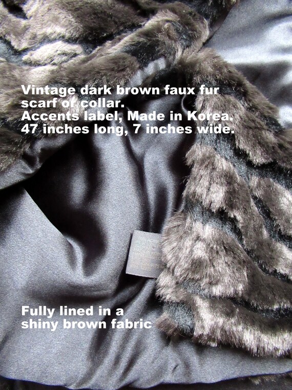 Dark brown faux fur scarf or collar, Accents labe… - image 7