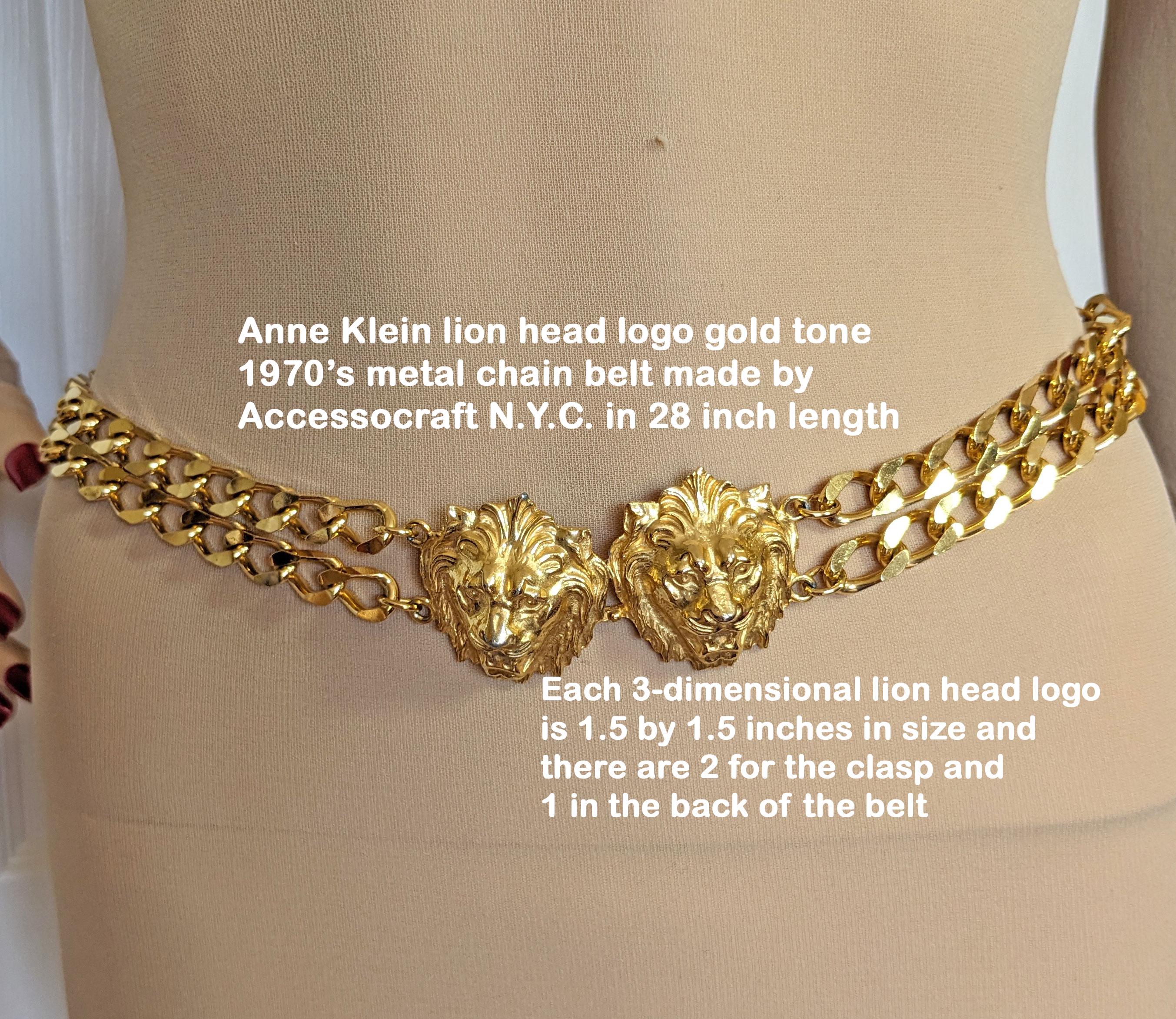 VTG Lion Head Style Gold Metal Chain Link Belt, 28