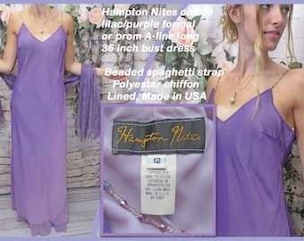 36 bust Hampton Nites formal or prom ombré lilac/purple A-line long dress, Beaded spaghetti strap, Polyester chiffon, Lined, Made in USA