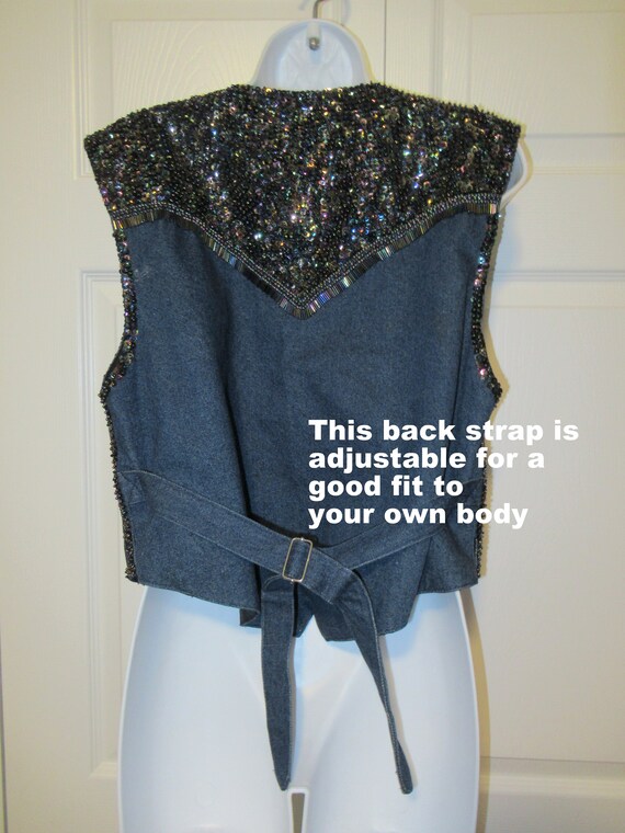 Sz M/L Denim beaded Vest, Inspired by Western Cow… - image 9