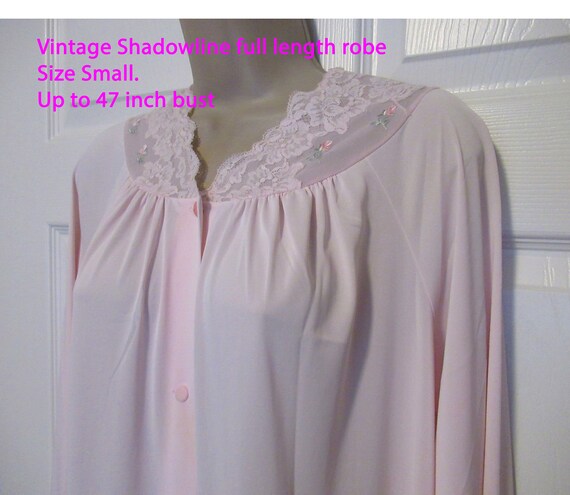 Sz S/M nylon Shadowline robe, Lace yoke, Below kn… - image 1