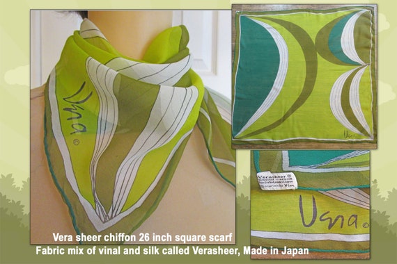 Vera sheer chiffon 26 inch square scarf, Chic gre… - image 1