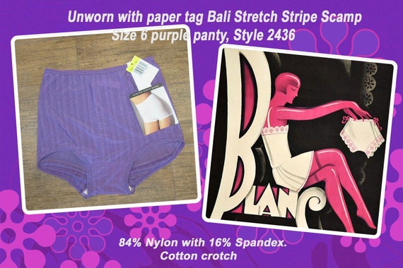 Sz 6 Bali Panty, NOS Stretch Stripe Scamp Purple Style 2436, Nylon