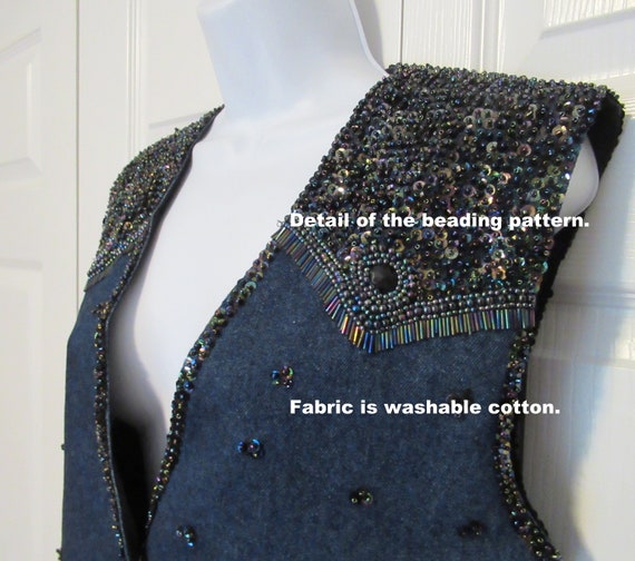 Sz M/L Denim beaded Vest, Inspired by Western Cow… - image 4