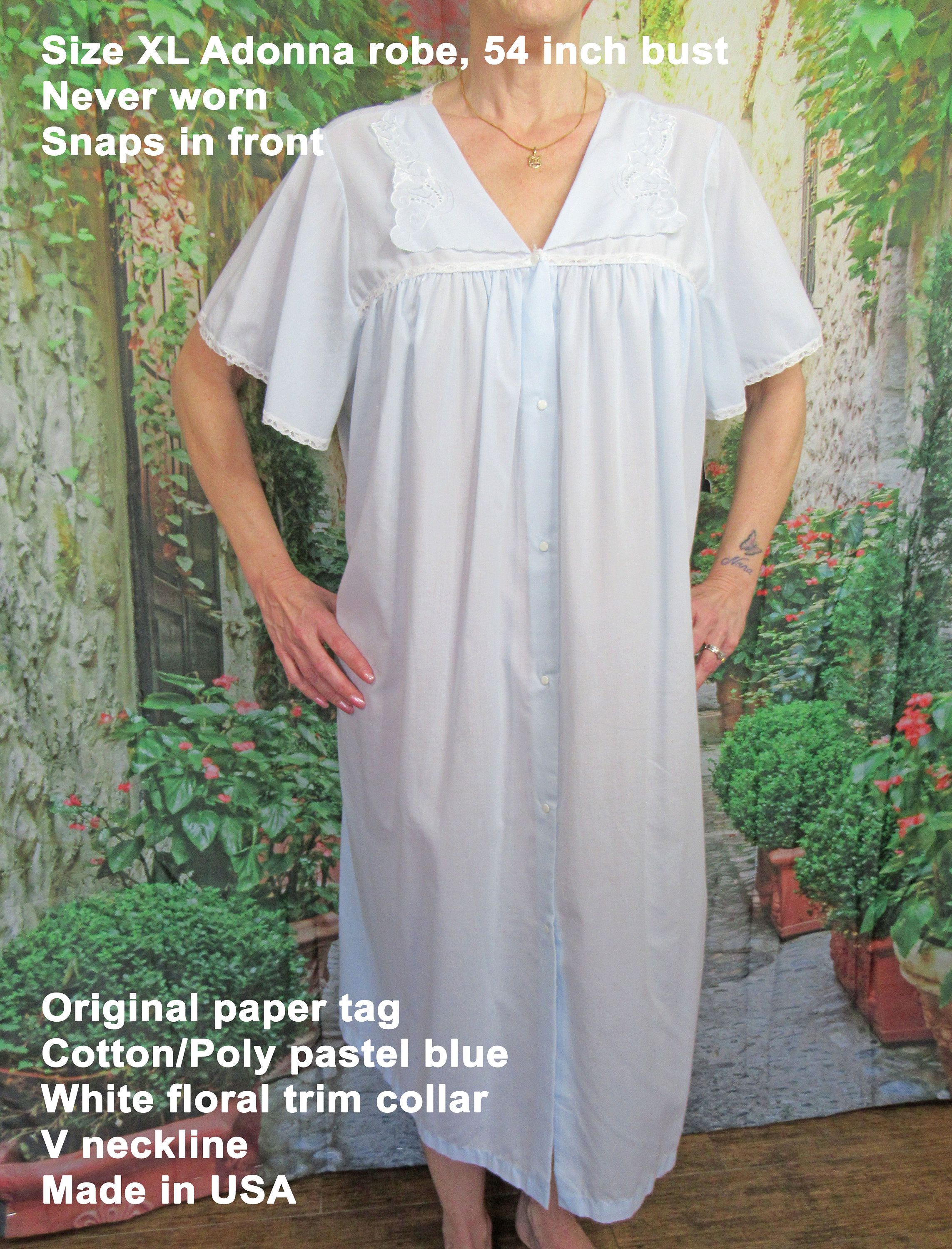 Adonna Snap Ront Robe Sz XL Adonna Robe, 54 Inch Bust, Never Worn, Original Paper Tag, Cotton ...