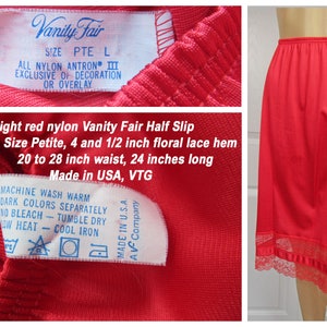 Bright Red Nylon Vanity Fair Half Slip, Sz Petite, 4 and 1/2 Inch