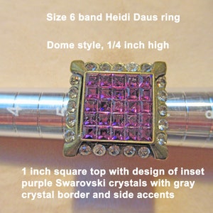 Size Heidi Daus Ring, Square Inch Top, Grid of Purple