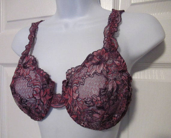 Made in Italy EUR 75 Nylon Spandex and Polyester USA 34 D Vintage La Perla Malazia purple /& pink sheer lace Bra Adjustable lace straps