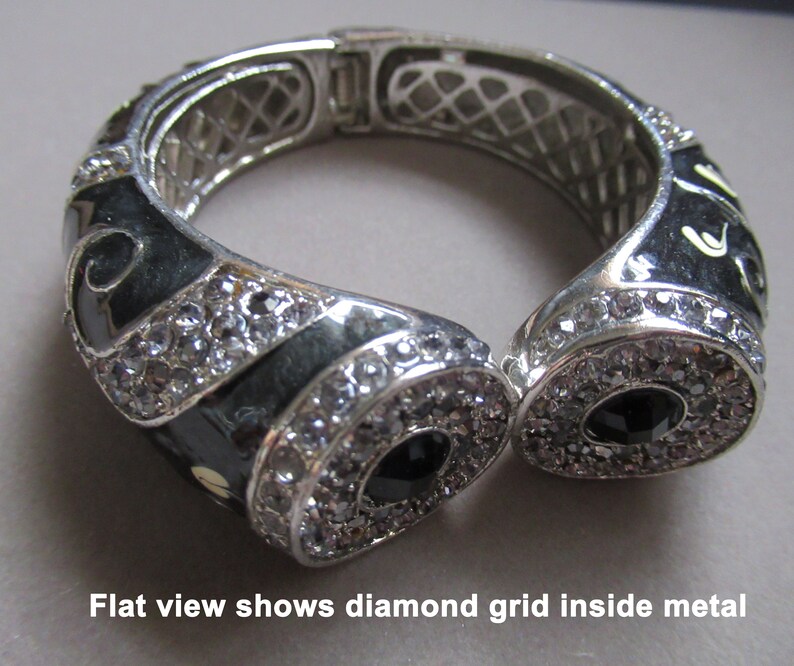 Make a Statement Wearing This Black & Cream Enamel Hinged Cuff Bracelet ...
