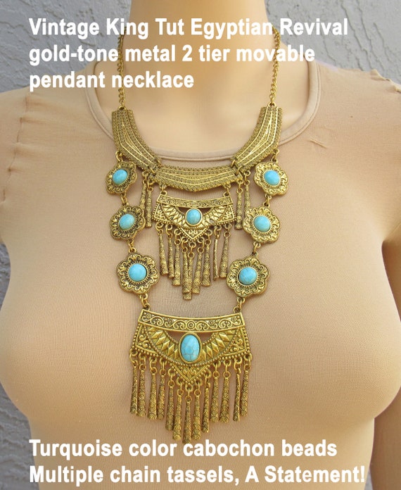 VTG Egyptian Revival King Tut Style Gold-tone Metal 2 Tier  display picture 1