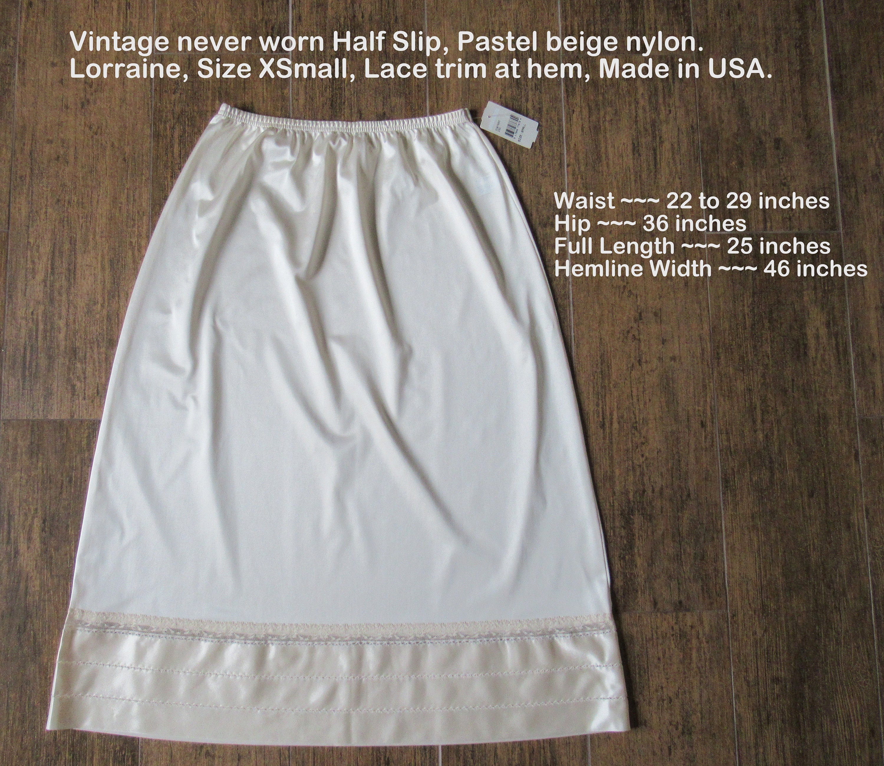 Sz XS Nylon Half Slip W/paper Tag, 22 29 Elastic Waist, Never Worn Lorraine  Pastel Beige, Lace Trim Hem, Made in USA, A Line, VTG - Etsy