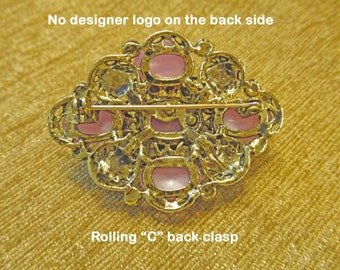 Broche Fantaisie Vintage Art Déco Métal Doré Avec Cabochon Mauve - Occasion