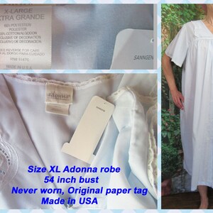 Adonna Snap Ront Robe Sz XL Adonna Robe, 54 Inch Bust, Never Worn, Original Paper Tag, Cotton ...