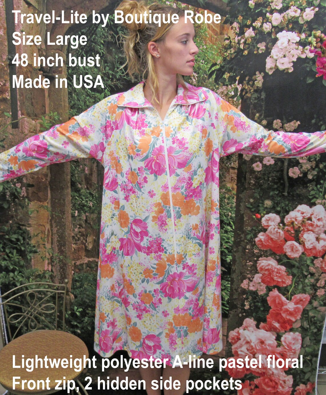 TravelLite by Boutique Robe Sz L 48 inch bust Made in USA Etsy