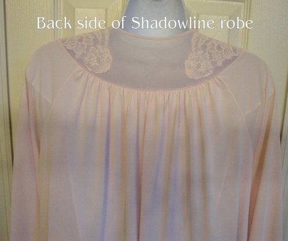 Sz S/M nylon Shadowline robe, Lace yoke, Below kn… - image 9