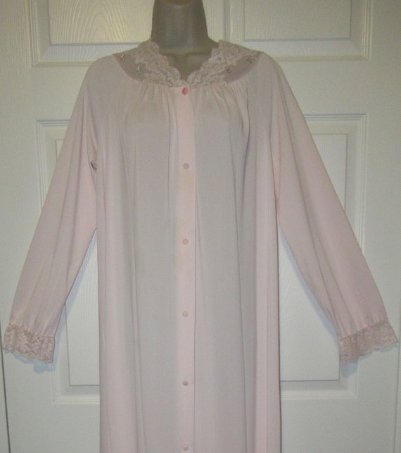 Sz S/M nylon Shadowline robe, Lace yoke, Below kn… - image 5