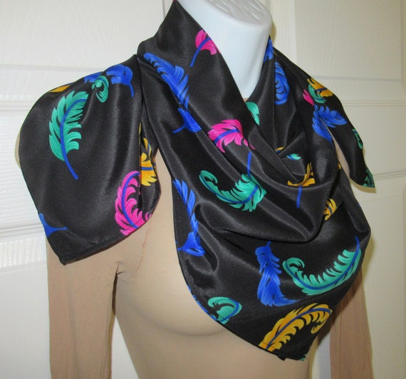 2 vintage scarves, 1st is 56 by 18 teal & black I… - image 8