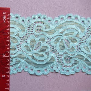 Blaugrün 2 und 7/8 Zoll breite florale Stretch-Spitze, 15 Meter durchgehendes Stück, Verwendung für Stirnbänder, Tanz, Gymnastik-Outfit, Dessous, DIY-Projekte