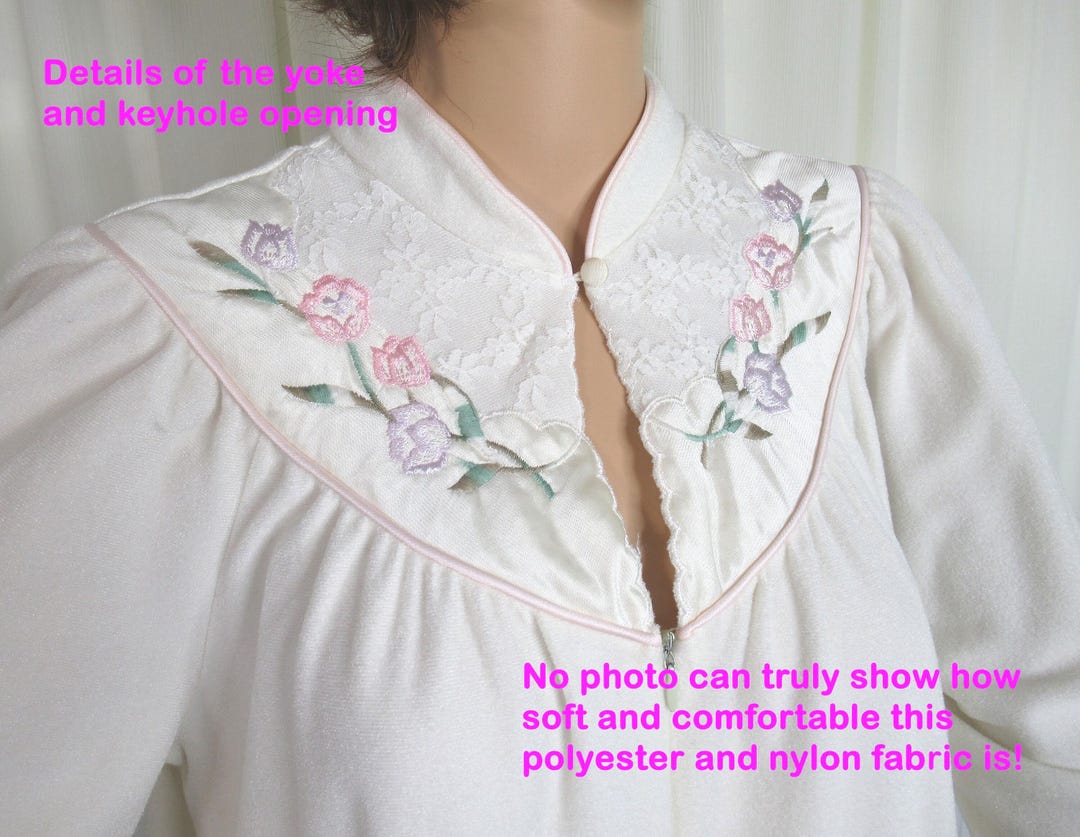 Zipper Front Robe Pattern 46 Bust Vanity Fair Zip Front Robe, Floral Embroidery Yoke, White ...