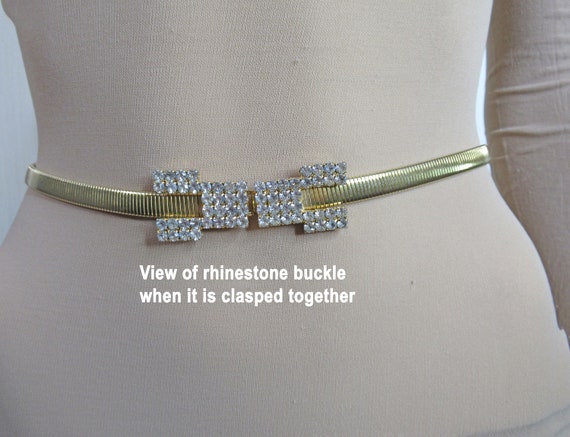VTG Rhinestone Center Gold Metal Stretch Belt, Sz S, Fits 26 