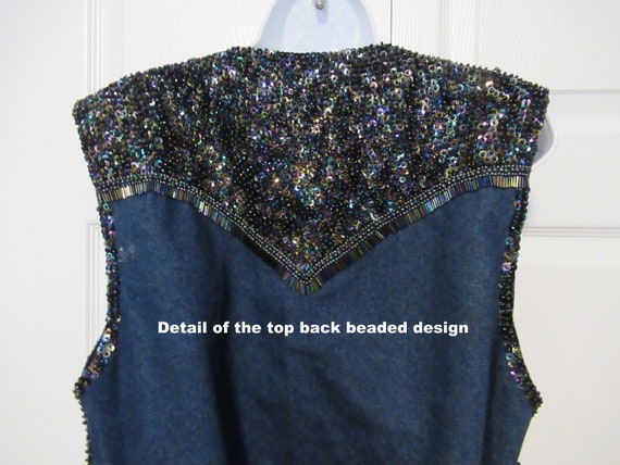 Sz M/L Denim beaded Vest, Inspired by Western Cow… - image 8