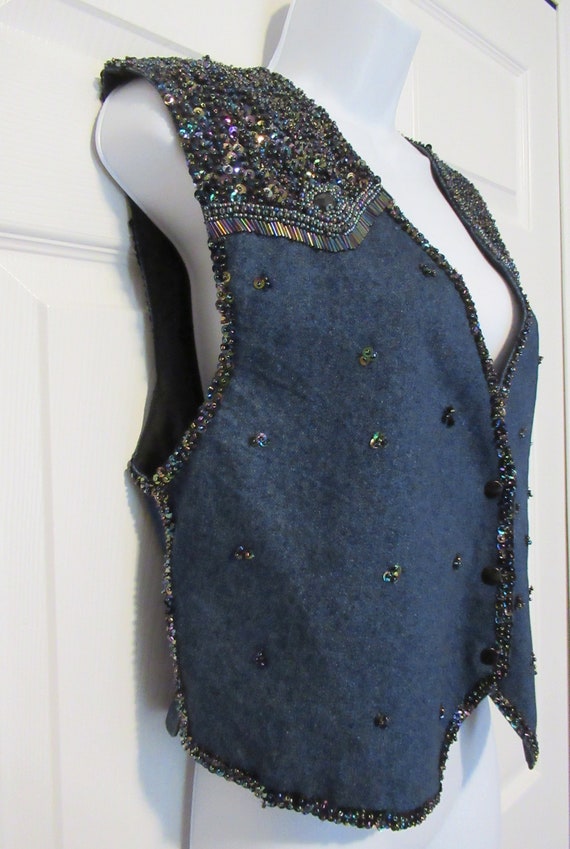 Sz M/L Denim beaded Vest, Inspired by Western Cow… - image 5