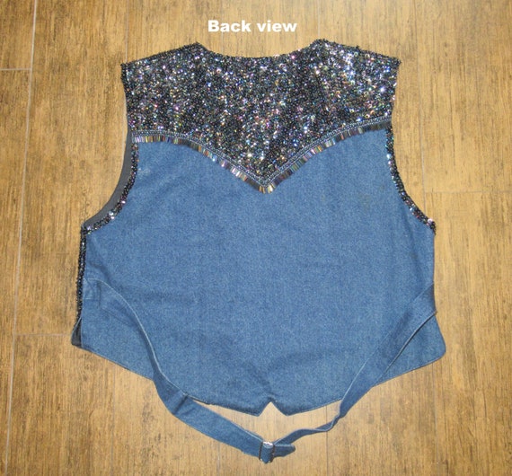 Sz M/L Denim beaded Vest, Inspired by Western Cow… - image 10