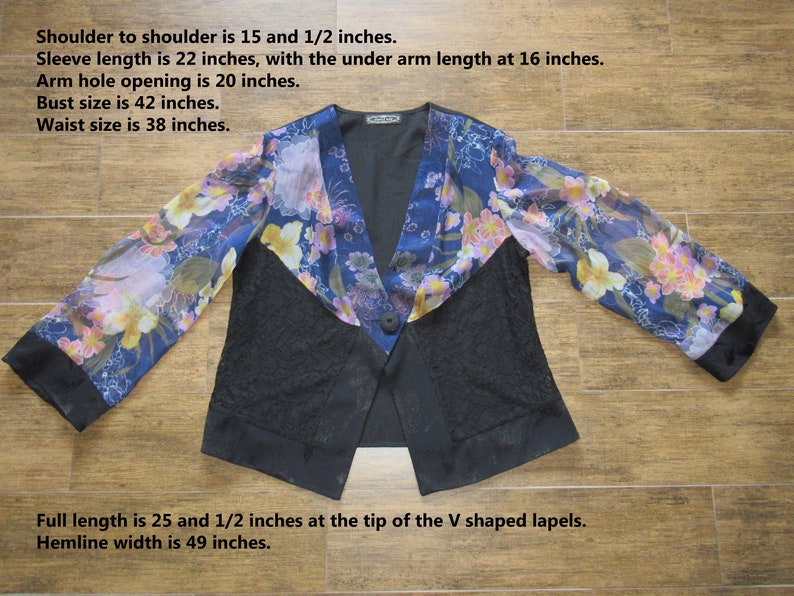 38 bust Lace /& fabric Made USA PurpleGray Vintage Violet Kay Spencer Alexis Boho Chic kimono style jacket