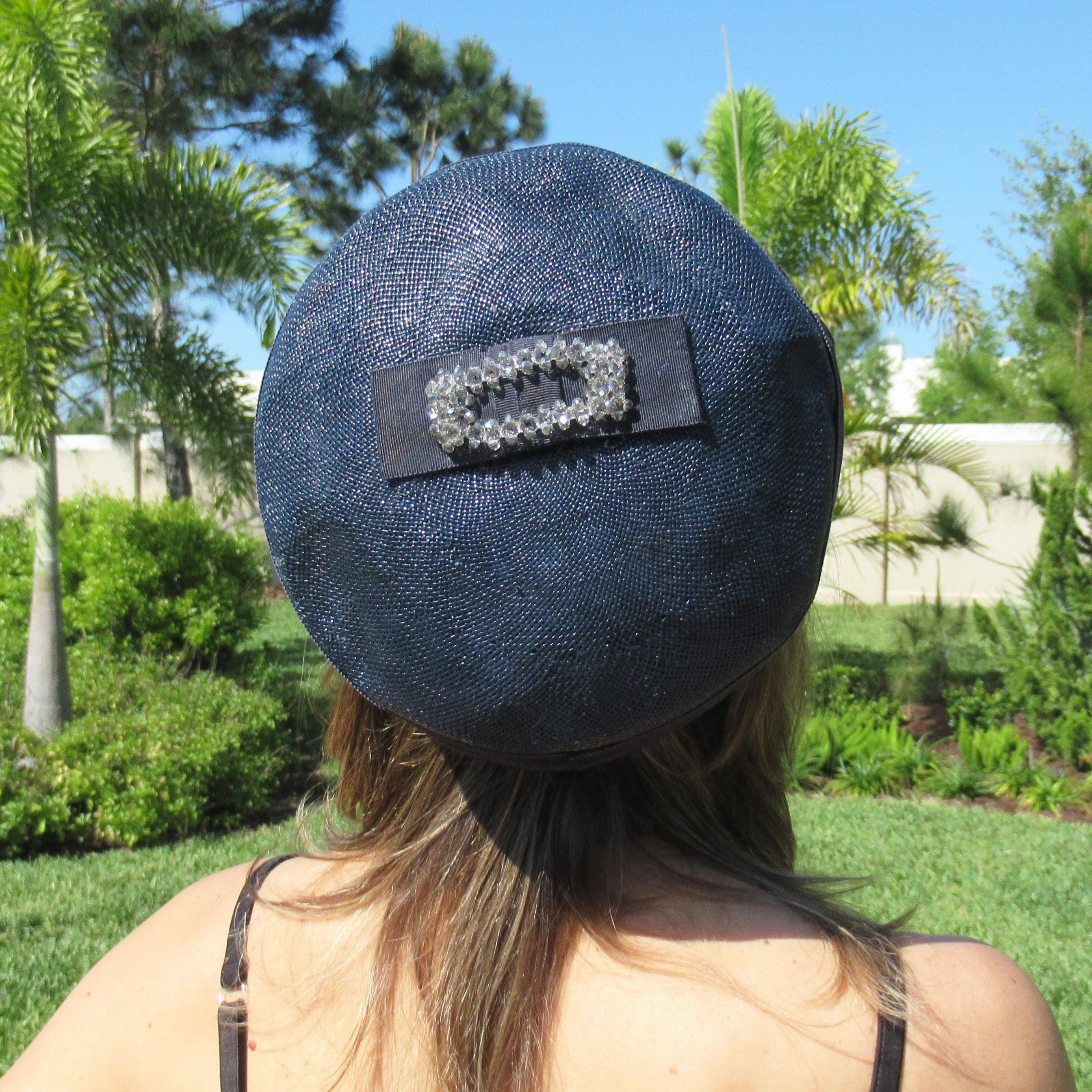 ★SCULPTOR★ Marine Pillbox Hat Navy SC25S607NA Aqua Blue Pillbox Fascinator Hat in Sinamay for Weddings