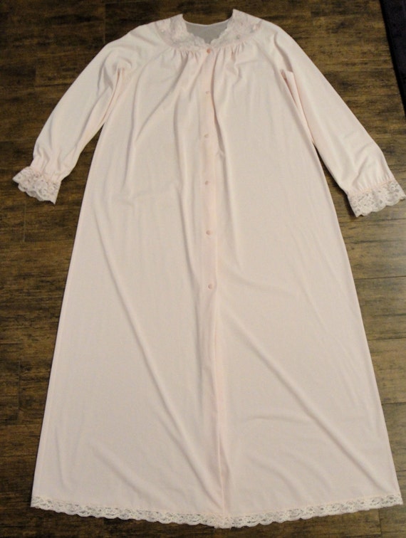 Sz S/M nylon Shadowline robe, Lace yoke, Below kn… - image 3