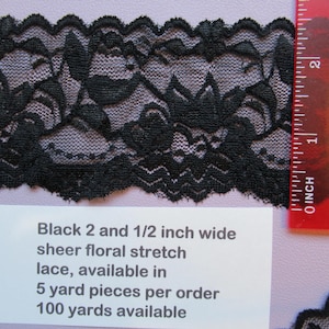 2 und 1/2 Zoll breite florale Stretch-Spitze, Verkauft in 5 Meter Stück, beidseitig mit Bogenkante, Stirnband, Tanz / Gymnastik, Dessous, Etc.