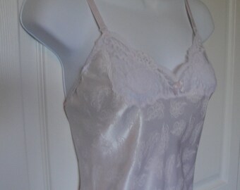 RARE FIND 70s Slip Top Vintage Camisole Made in USA 'Barbizon' Label Tank Shirt Boho Romantic White Lace Size Small
