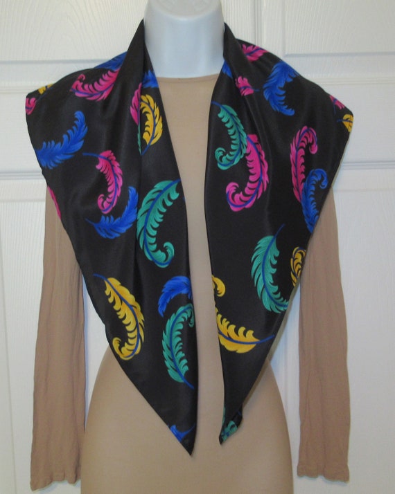 2 vintage scarves, 1st is 56 by 18 teal & black I… - image 9