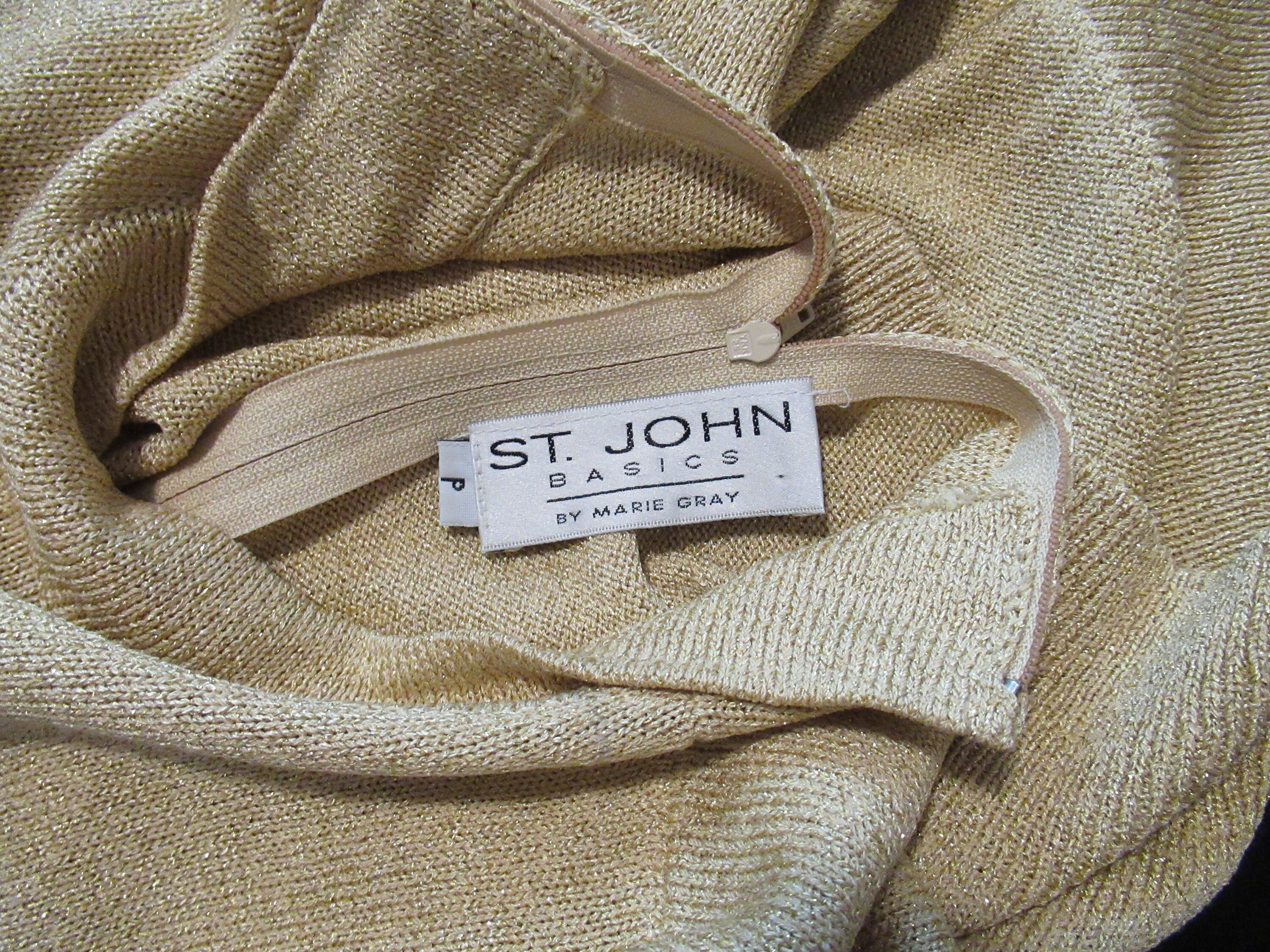 PetiteSmall Versatile VTG top SJK high neck short sleeve pullover St John Knit gold classic Santana Knit Tank Bonus chain 34 inch bust