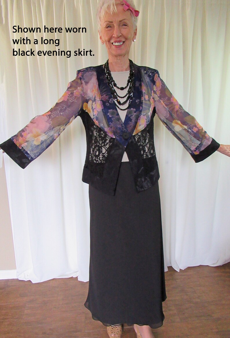 38 bust Lace /& fabric Made USA PurpleGray Vintage Violet Kay Spencer Alexis Boho Chic kimono style jacket