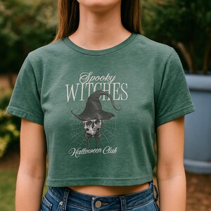 Spooky Witches Crop Top for Women&#39;s Festival Style, Halloween Costume Top, Trendy Witch Shirt, Spooky Crop Tee, Fun Party Apparel