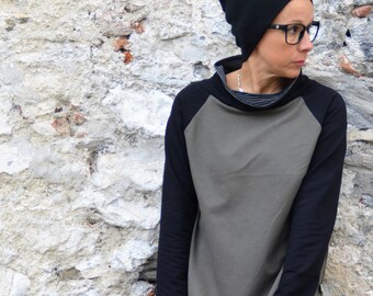 Oversized collar sweater, organic cotton clothing women,long sweatshirt women