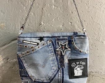 Upcycling Levis denim shoulder bag/ sashiko/repaired bag