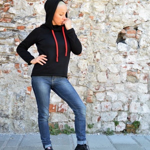 Organic cotton hoodie for women, black hoodie,sporty casual hoodie image 6