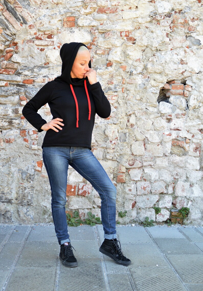 Organic cotton hoodie for women, black hoodie,sporty casual hoodie image 6