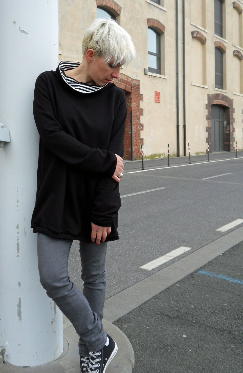 Tunic sweatshirt,loose sweater,slouchy sweatshirt,black sweatshirt,organic cotton
