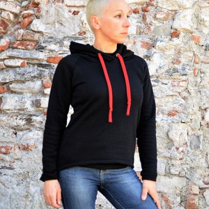 Organic cotton hoodie for women, black hoodie,sporty casual hoodie image 5